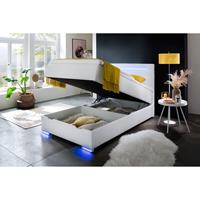 home24 meise.möbel Boxspringbett Las Vegas II 140x200 cm Kunstleder Weiß mit Bettkasten/Beleuchtung/Matratze/Topper Modern
