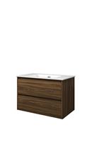 Proline Elegant badmeubel met keramische wastafel met 1 kraangat en onderkast symmetrisch - Cabana oak - 80x46cm (bxd)