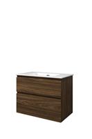 Proline Elegant badkamermeubelset - 80x46x62cm - porselein Elegant wastafel - 1 kraangat - a symmetrisch - MFC Cabana oak/Glans wit 1815233
