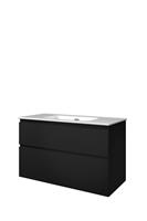 Proline Elegant badkamermeubelset - 100x46x62cm - porselein Elegant wastafel - 0 kraangaten - a symmetrisch - MDF lak Mat zwart/Glans wit 1815246