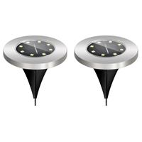 BES LED LED Grondspot met Zonne-energie - Set 2 Stuks - Aigi Grido - Inbouw Rond - 0.2W - Waterdicht IP44 - Helder/Koud Wit 6500K - Mat Zilver - RVS