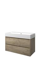 Proline Loft badkamermeubelset - 100x46x62cm - porselein Loft wastafel - 2 kraangaten - symmetrisch - MFC Raw oak/Glans wit 1815461