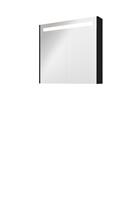 Bewonen Premium spiegelkast met LED verlichting - met 2 houten deur - Mat zwart - 80x74cm