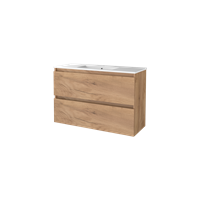 Basic Line Basic-Line Start 39 badkamermeubelset - 100x39cm - greeploos - 2 lades - porseleinen wastafel - 1 kraangat - MFC Whisky Oak 1810007