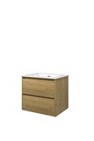 Proline Elegant badkamermeubelset - 60x46x54cm - porselein Elegant wastafel - 1 kraangat - symmetrisch - MFC Ideal oak/Glans wit 1815112