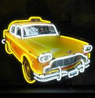 Yellow New York Taxi Cab Neon Verlichting Met Achterplaat 78 x 60 cm