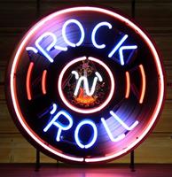 Fiftiesstore Rock & Roll LP Neon Met Achterplaat 65 x 65 cm