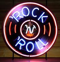Fiftiesstore Rock & Roll LP Neon Met Achterplaat 65 x 65 cm