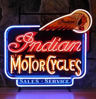 Fiftiesstore Indian Motorcycles Sales - Service Neon Met Achterplaat 70 x 65 cm