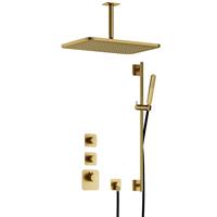 Hotbath Gal IBS40 inbouw doucheset High Flow met 2 stopkranen met plafondbuis, gl106 en glijstang - Geborsteld messing PVD