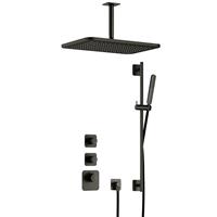 Hotbath Gal IBS40 inbouw doucheset High Flow met 2 stopkranen met plafondbuis, gl106 en glijstang - Geborsteld gunmetal PVD