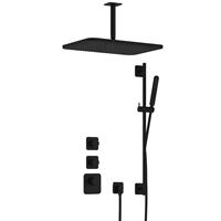 Hotbath Gal IBS40 inbouw doucheset High Flow met 2 stopkranen met plafondbuis, gl106 en glijstang - Mat zwart