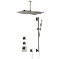 Hotbath Gal IBS40 inbouw doucheset High Flow met 2 stopkranen met plafondbuis, gl106 en glijstang - Geborsteld nikkel PVD