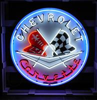 Fiftiesstore Chevrolet Corvette Vlaggen Neon Verlichting Met Achterplaat - 100 cm ø