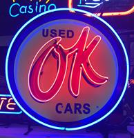 Fiftiesstore Used OK Cars Neon Met Achterplaat 60 x 60 cm