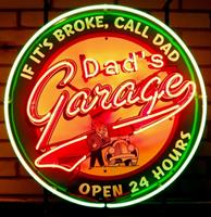 Fiftiesstore Dad's Garage Open 24 Hours Neon Verlichting Met Achterplaat 65 x 65 cm