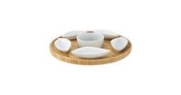 Cosy&Trendy Serveerplank D26xh3cm Rond Bamboe+6keramieken Bowls (11.5x5x25cm)