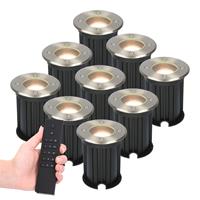 HOFTRONIC™ Set van 9 dimbare LED grondspot Maisy - rond - RVS - 5W - 2700K - IP65 - Incl. dimmer met afstandsbediening