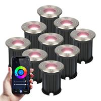 Homeylux 9x Maisy Smart WiFi LED Grondspot rond RVS RGBWW IP65 straal waterdicht 3 jaar garantie