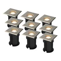 HOFTRONIC™ 9x Ramsay dimbare LED grondspots - Vierkant - 2700K warm wit - 5 Watt - IP67 waterdicht oor buiten - Roestvrij staal - 3 jaar garantie