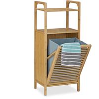 RELAXDAYS Badregal mit Wäschekorb aus Bambus HBT 95 x 40 x 30 cm Badschrank mit 2 Ablagen für Badaccessoires als Wäschebehälter mit ausklappbarem