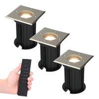 HOFTRONIC™ Set van 3 dimbare LED grondspot Ramsay - vierkant - RVS - 5W - 2700K - IP67 - Incl. dimmer met afstandsbediening