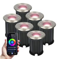Homeylux 6x Maisy Smart WiFi LED Grondspot rond RVS RGBWW IP65 straal waterdicht 3 jaar garantie