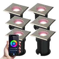 HOFTRONIC™ 6x Ramsay Smart LED Grondspot - Vierkant - RGBWW - 5 Watt - IP67 straal waterdicht - Grondspots voor buiten - Roestvrij staal - 3 jaar garantie