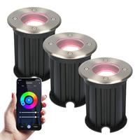 Homeylux 3x Maisy Smart WiFi LED Grondspot rond RVS RGBWW IP65 straal waterdicht 3 jaar garantie