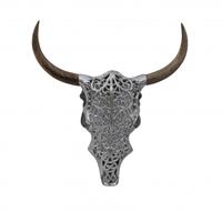 Decoratie Schedel Exotic Bull 57cm Zilver Massief Mango Hout - 39091