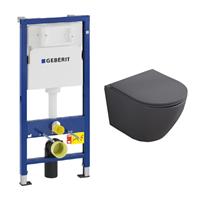 Geberit UP100 toiletset met Saniclear Itsie mat antraciete toiletpot randloos met softclose zitting