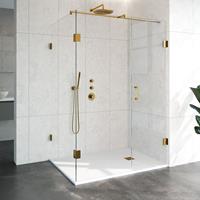 Sanituba Complete Profielloze Douchecabine Rechthoek 3-delig 100x140cm goud geborsteld