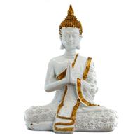 Spiru Thaise Boeddha Beeld Mediterend Polyresin Wit - 14 x 9 x 20 cm
