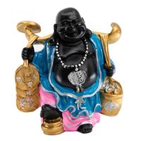 Spiru Happy Boeddha Beeld Polyresin Zwart - 13 x 7 x 14 cm