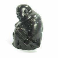 Spiru Happy Boeddha Beeld Polyresin Zwart - 12 x 9 cm