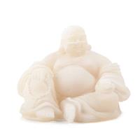 Spiru Happy Boeddha Beeld Zittend Sneeuwkwarts Wit - 9 cm