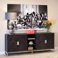 Richmond Interiors Richmond Dressoir 'Blackbone' Eikenhout en Staal, kleur Zwart / Zilver, 225cm