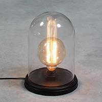 Groenovatie Houten Dome Bell Tafellamp, E27 Fitting, Glas, Zwart, â16x26cm