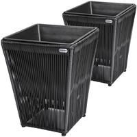 2er Set Blumentopf 40x36x36cm Eckig Wasserablauf Outdoor Blumenkasten Pflanzkübel Übertopf Acapulco Schwarz - Casaria