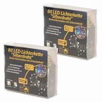 2x Draadverlichting Zilver Met Warm Witte Led Lampjes 8 Meter Op Batterijen Met Timer - Kerstverlichting Lichtsnoeren