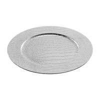1x Ronde kaarsenborden/onderborden zilver lederlook 33 cm -