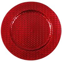 Kaarsenbord/plateau rood vlechtpatroon 33 cm rond -