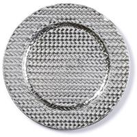 Kaarsenbord/plateau zilver gevlochten 33 cm rond -