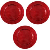 3x Kaarsenborden/plateaus rood vlechtpatroon 33 cm rond -