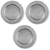 3x Kaarsenborden/plateaus zilver gevlochten 33 cm rond -