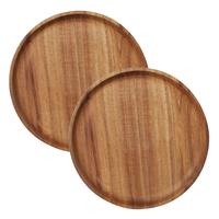 2x stuks kaarsenborden/kaarsenplateaus bruin hout rond D22 cm -