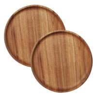 Cosy & Trendy 2x stuks kaarsenborden/kaarsenplateaus bruin hout rond D22 cm -