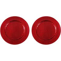 2x Kaarsenborden/plateaus rood vlechtpatroon 33 cm rond -