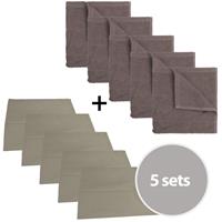 The One Towelling The One Keuken set - 5 x theedoek & 5 x keukendoek - Taupe