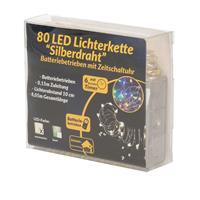 Draadverlichting Zilver Met Warm Witte Led Lampjes 8 Meter Op Batterijen Met Timer - Kerstverlichting Lichtsnoeren